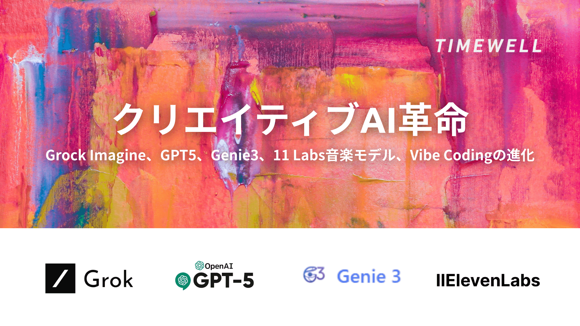 クリエイティブAI革命|Grock Imagine、GPT5、Genie3、11 Labs音楽モデル、Vibe Codingの進化