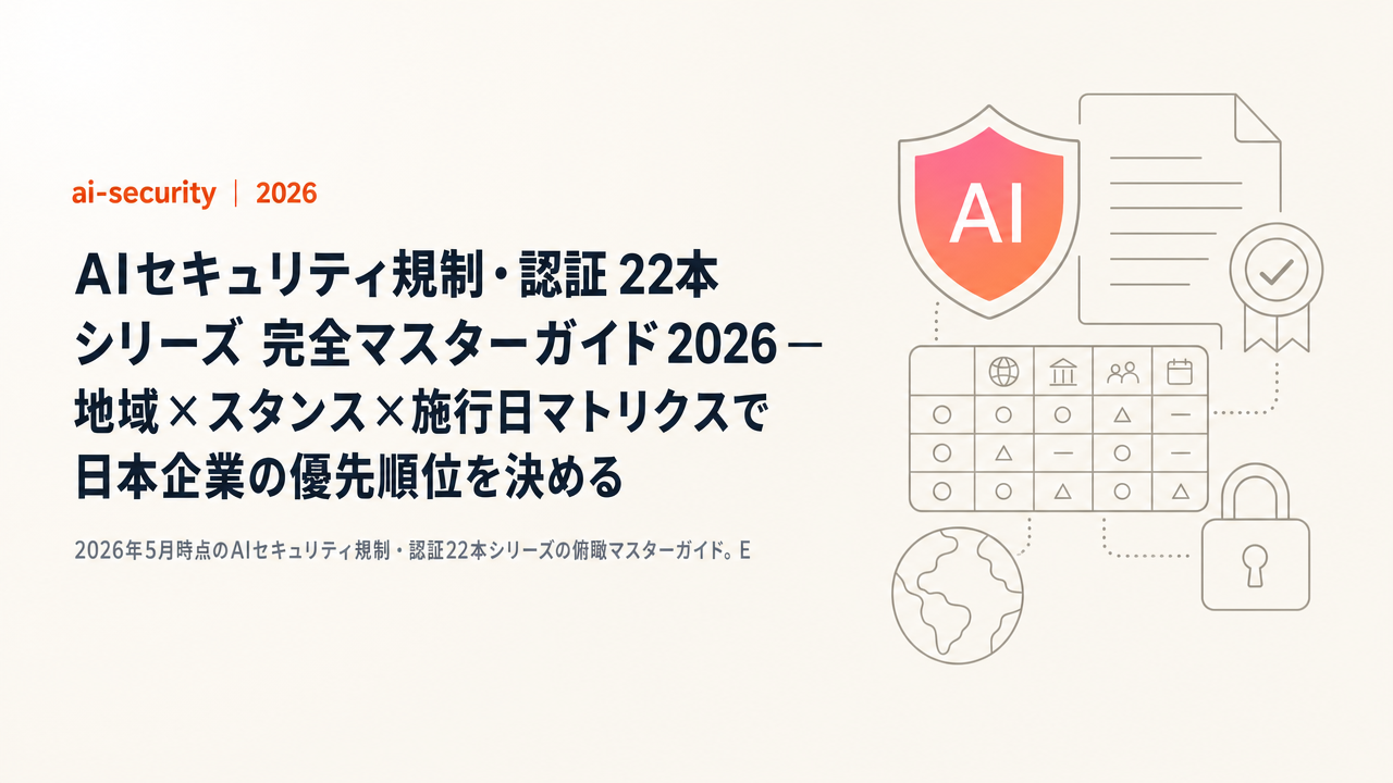 【保存版】AIセキュリティ規制・認証 22本シリーズ 完全マスターガイド2026 — 地域×スタンス×施行日マトリクスで日本企業の優先順位を決める