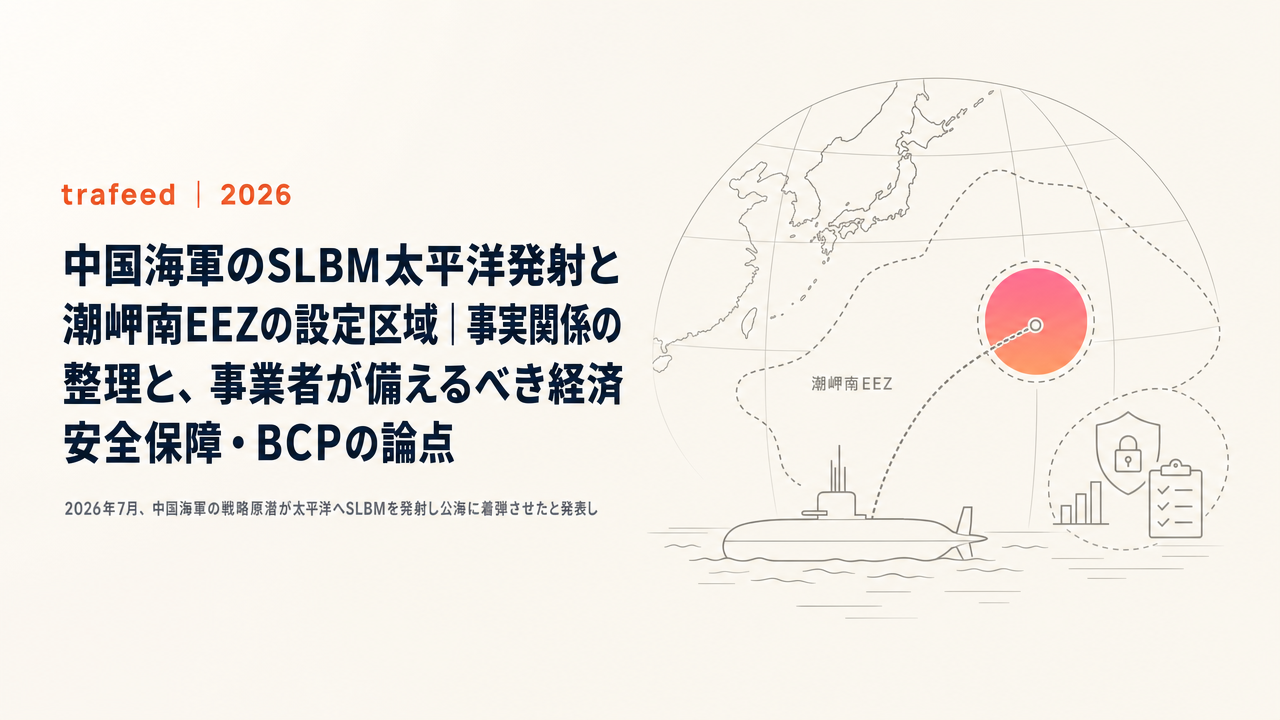 中国海軍のSLBM太平洋発射と潮岬南EEZの設定区域|事実関係の整理と、事業者が備えるべき経済安全保障・BCPの論点【2026年7月】