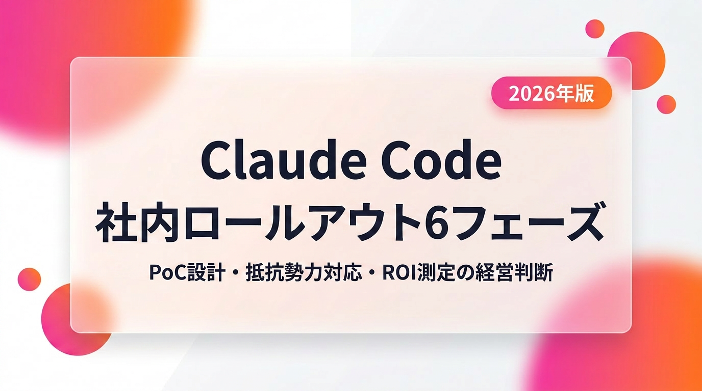Claude Code 社内ロールアウト6フェーズ｜PoC設計・抵抗勢力対応・ROI測定の経営判断【2026年版】