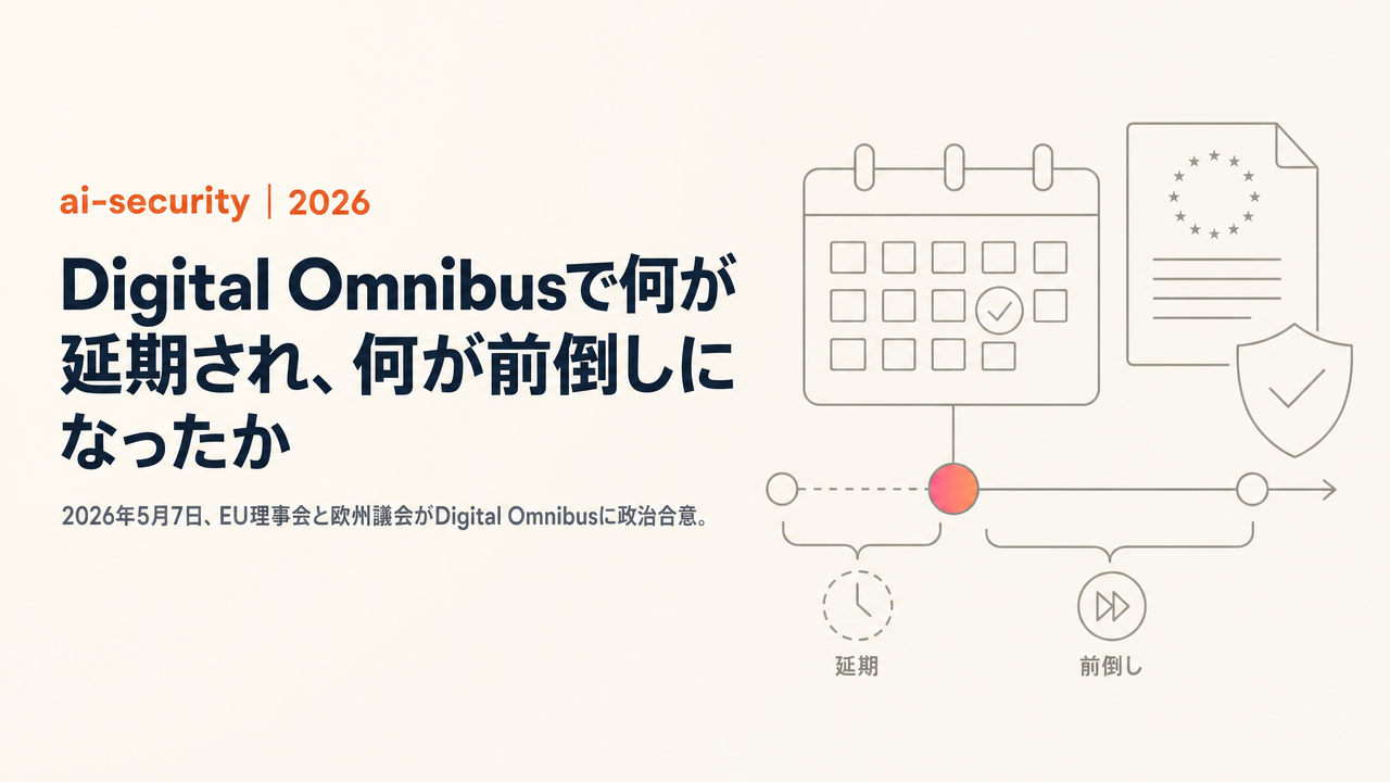 【EU AI Act】2026年8月2日に始まるのは何か — Digital Omnibus成立で高リスクAIは2027年12月／2028年8月へ