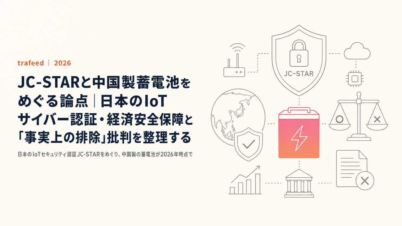 JC-STARと中国製蓄電池をめぐる論点|日本のIoTサイバー認証・経済安全保障と「事実上の排除」批判を整理する【2026年版】