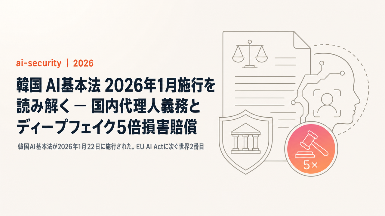 【世界2番目の包括的AI法】韓国 AI基本法 2026年1月施行を読み解く ─ 国内代理人義務とディープフェイク5倍損害賠償