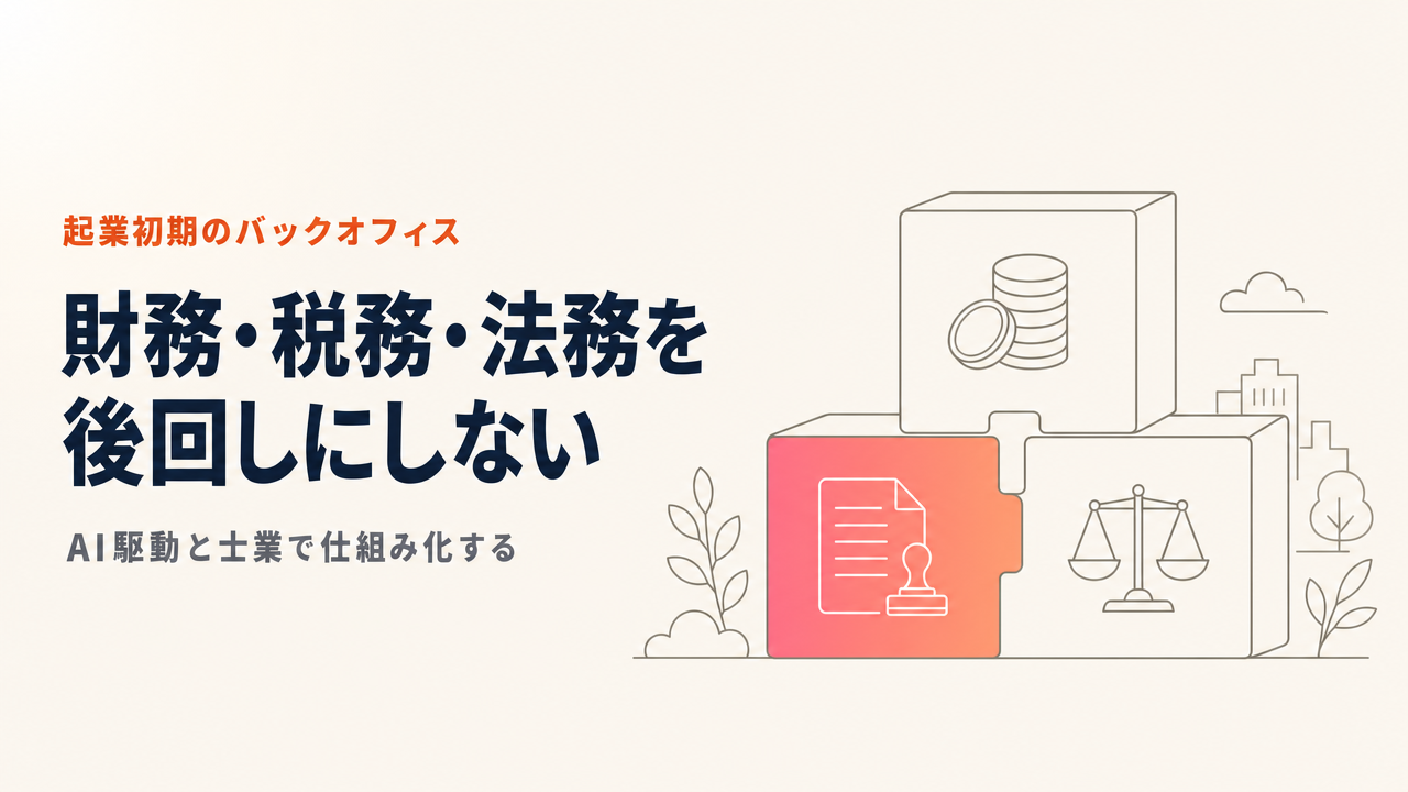 起業初期の財務・税務・法務|後回しにすると高くつく3領域をAIと士業で仕組み化する