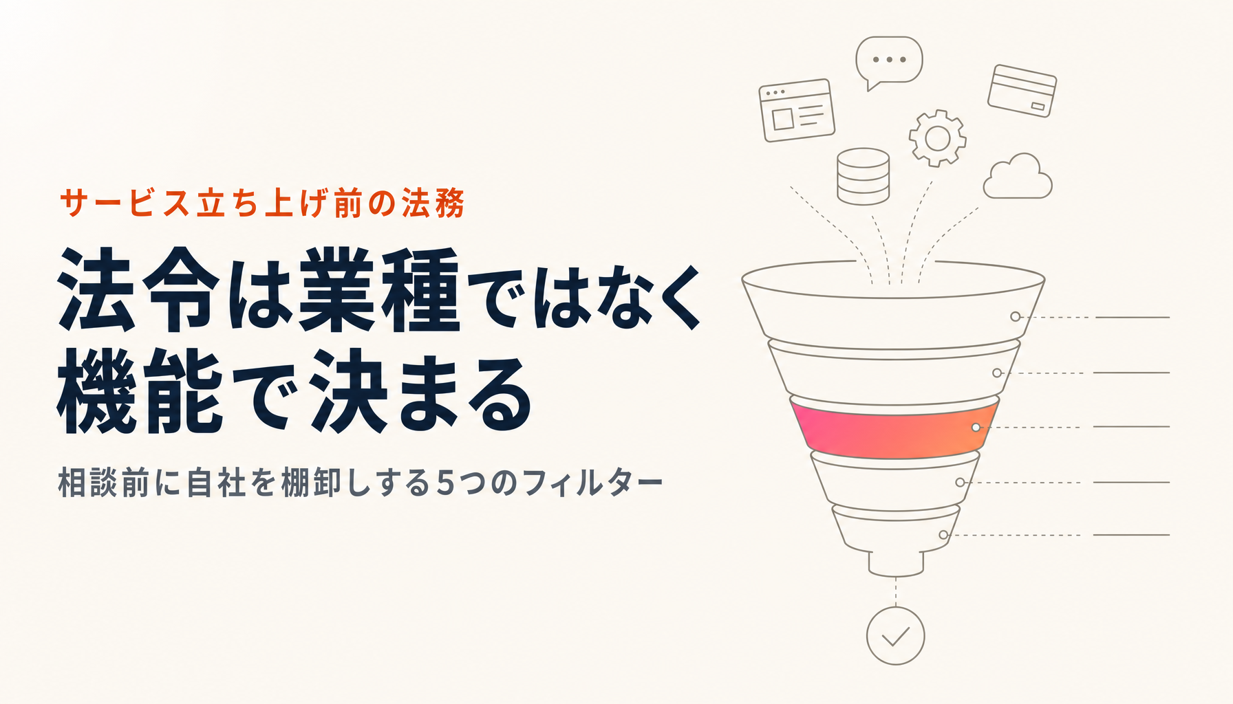 サービスを立ち上げる前に確認したい法令の見取り図|業種ではなく「機能」で決まる5つのフィルター