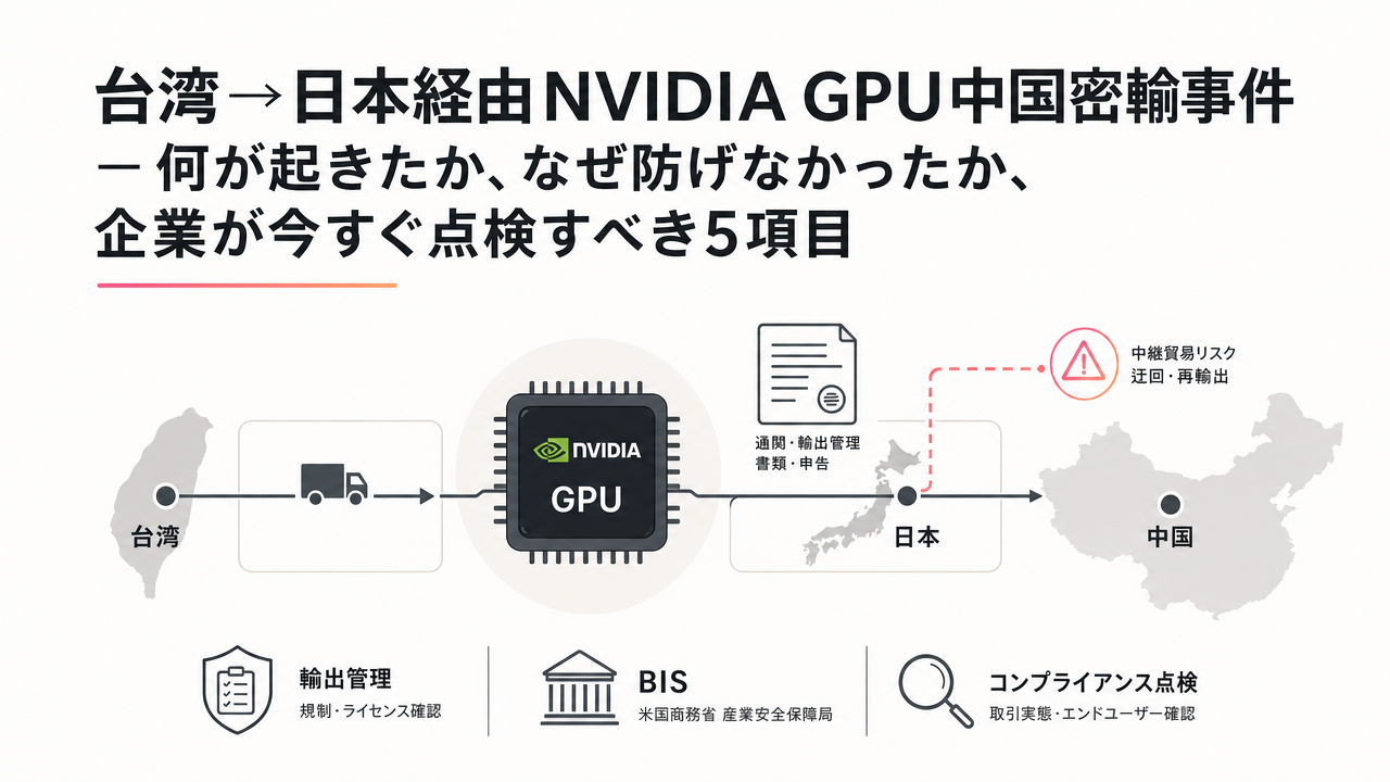 【完全解説】台湾→日本経由NVIDIA GPU中国密輸事件 — 何が起きたか、なぜ防げなかったか、企業が今すぐ点検すべき5項目