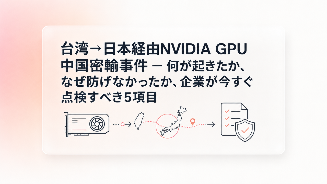 【完全解説】台湾→日本経由NVIDIA GPU中国密輸事件 — 何が起きたか、なぜ防げなかったか、企業が今すぐ点検すべき5項目