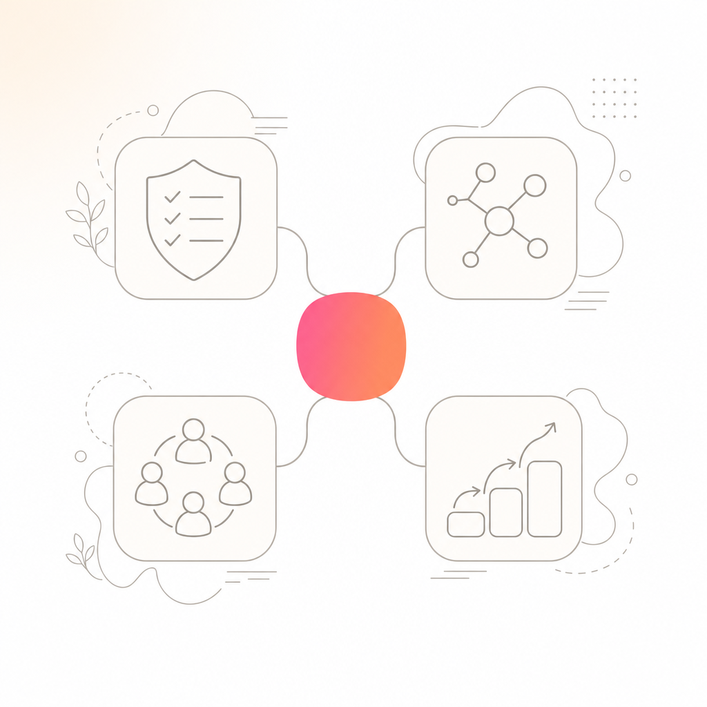 TIMEWELLの4製品がそれぞれの課題に対応する関係図のイラスト