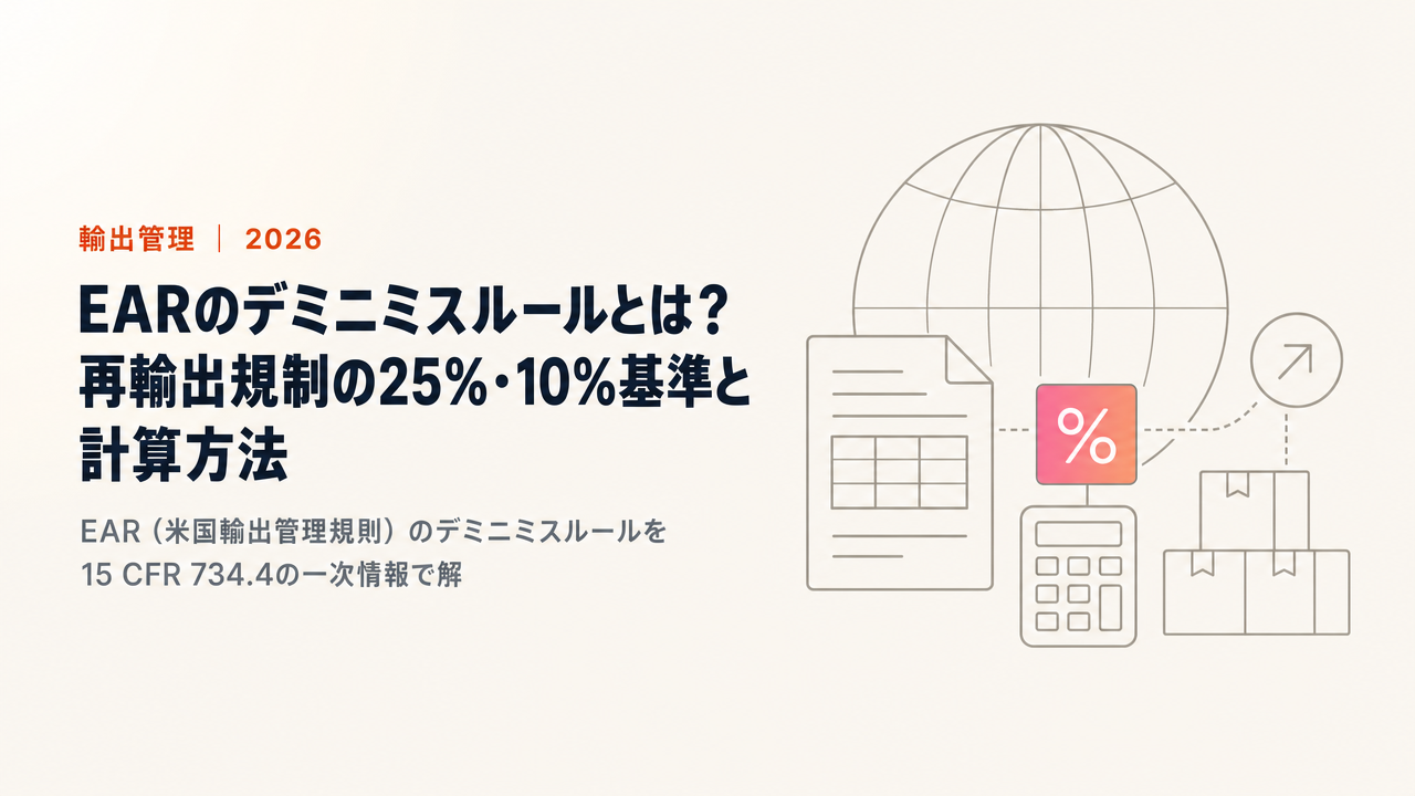 EARのデミニミスルールとは？再輸出規制の25%・10%基準と計算方法【2026年版】