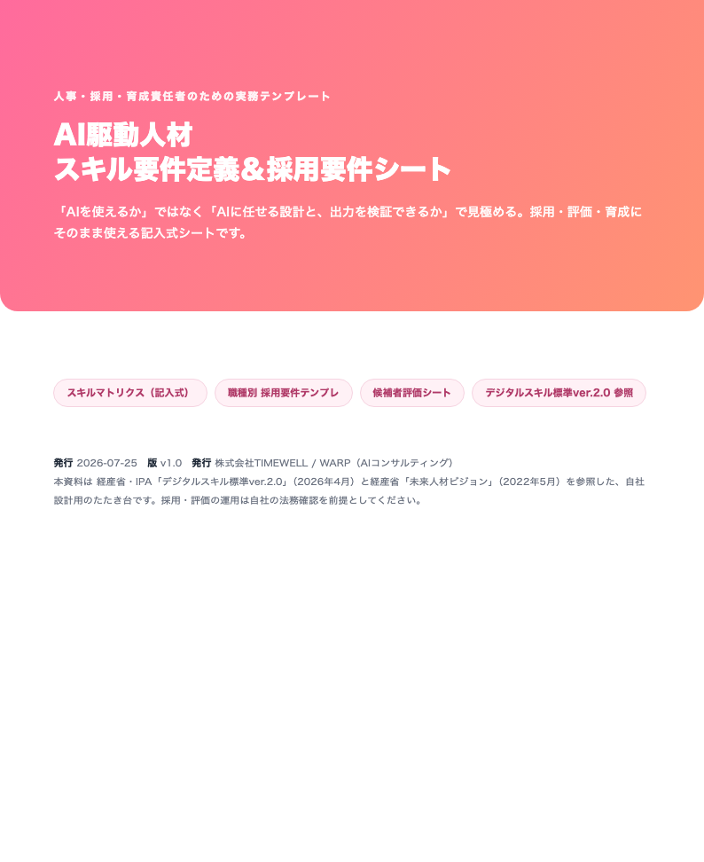 AI駆動人材 スキル要件定義＆採用要件シート（人事向け・2026年版）