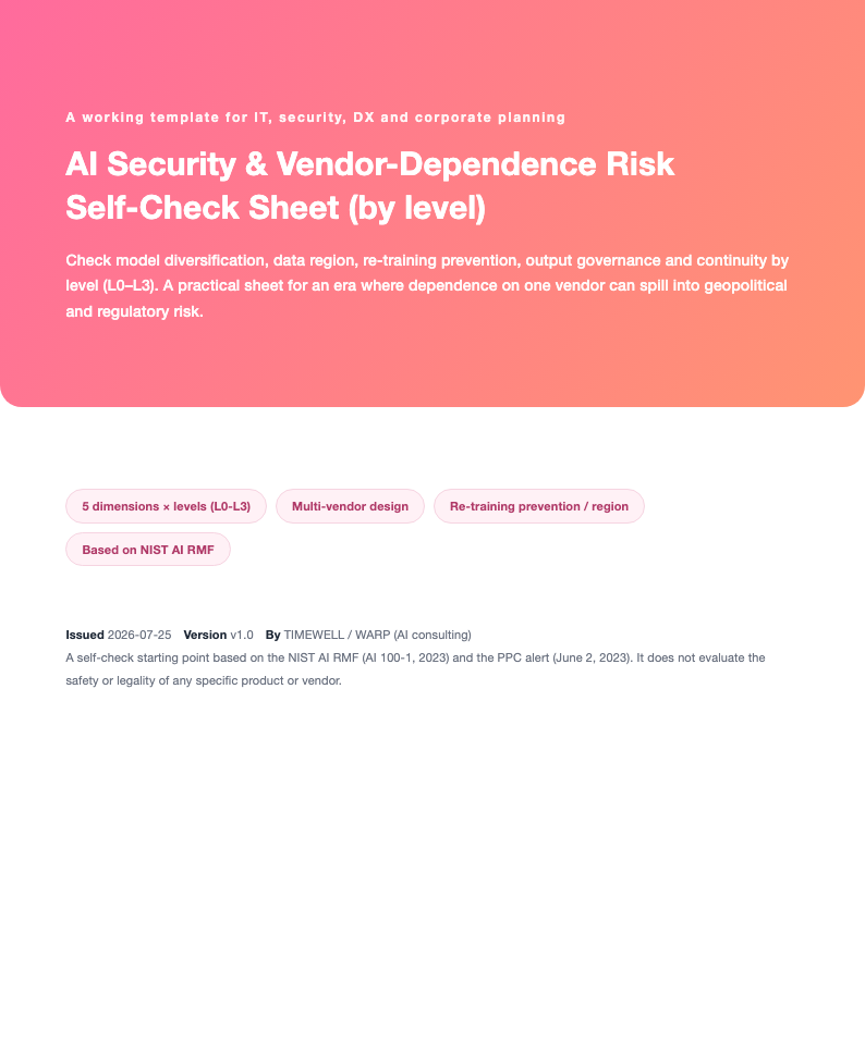 AI Security & Vendor-Dependence Risk Self-Check Sheet (by level, 2026)