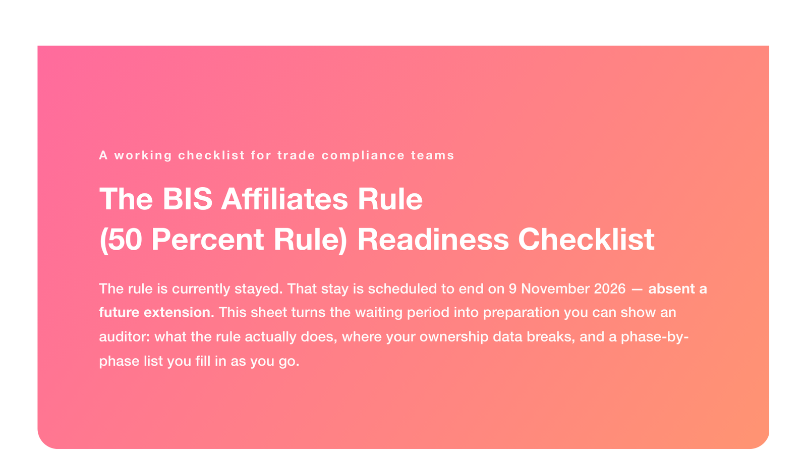 The BIS Affiliates Rule (50 Percent Rule) Readiness Checklist (2026)