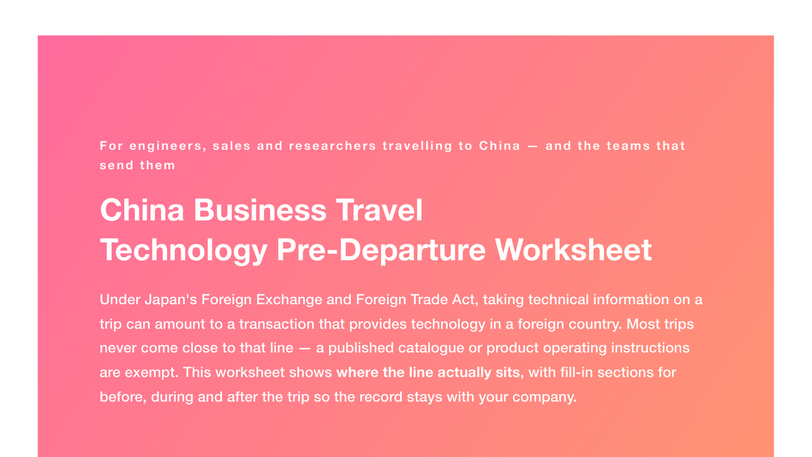 China Business Travel: Technology Pre-Departure Worksheet (fill-in, 2026)
