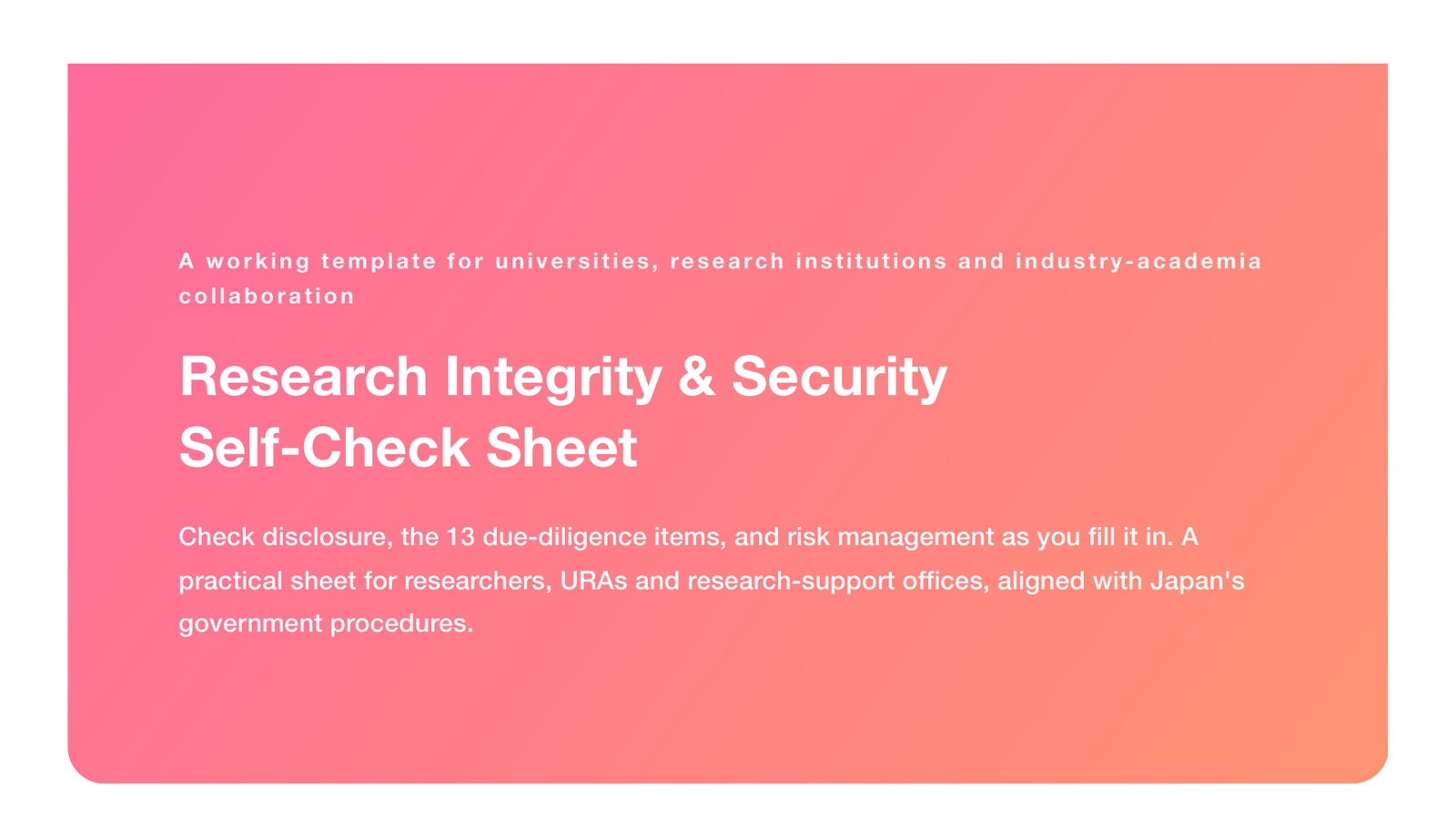 Research Integrity & Security Self-Check Sheet (for universities and research institutions, 2026)
