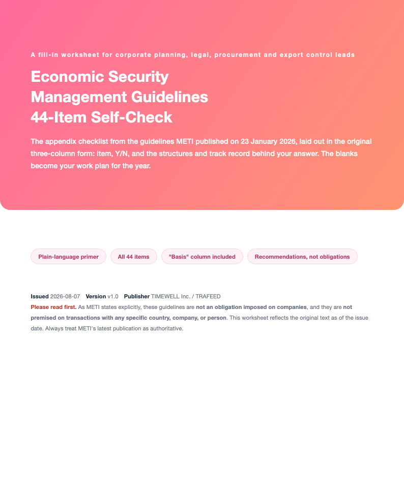 Economic Security Management Guidelines (1st Edition): 44-Item Self-Check Worksheet (2026)